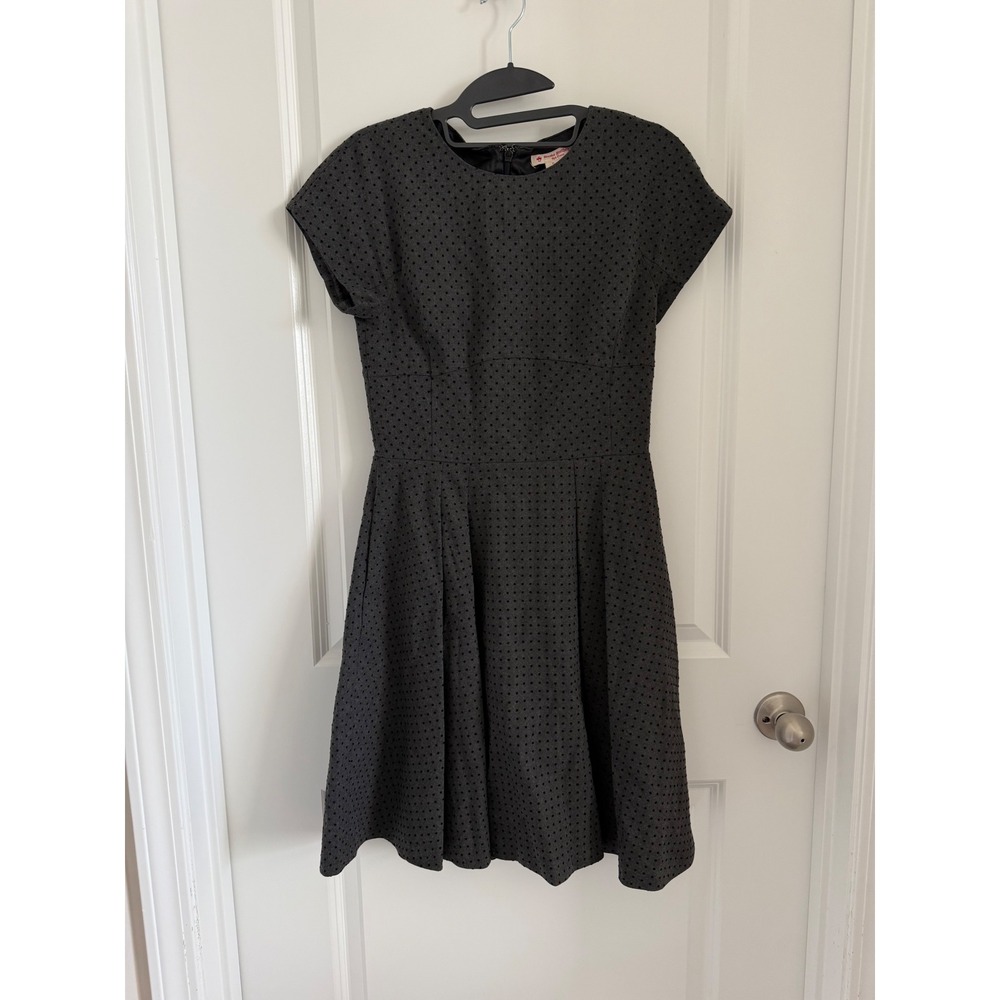 Brooks Brothers Red Fleece Gray Flocked Polka Dot Fit Flare Dress Size 0